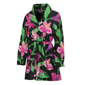 Purple Alstroemeria Pattern Print Women's Bathrobe