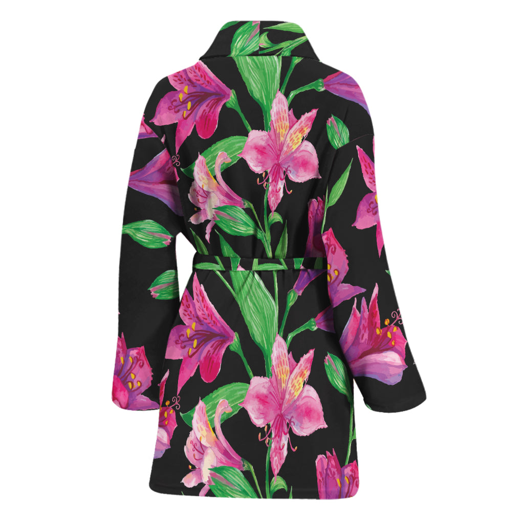 Purple Alstroemeria Pattern Print Women's Bathrobe