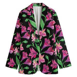 Purple Alstroemeria Pattern Print Women's Blazer