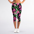 Purple Alstroemeria Pattern Print Women's Capri Leggings