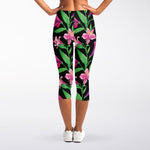 Purple Alstroemeria Pattern Print Women's Capri Leggings