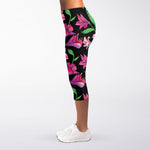 Purple Alstroemeria Pattern Print Women's Capri Leggings