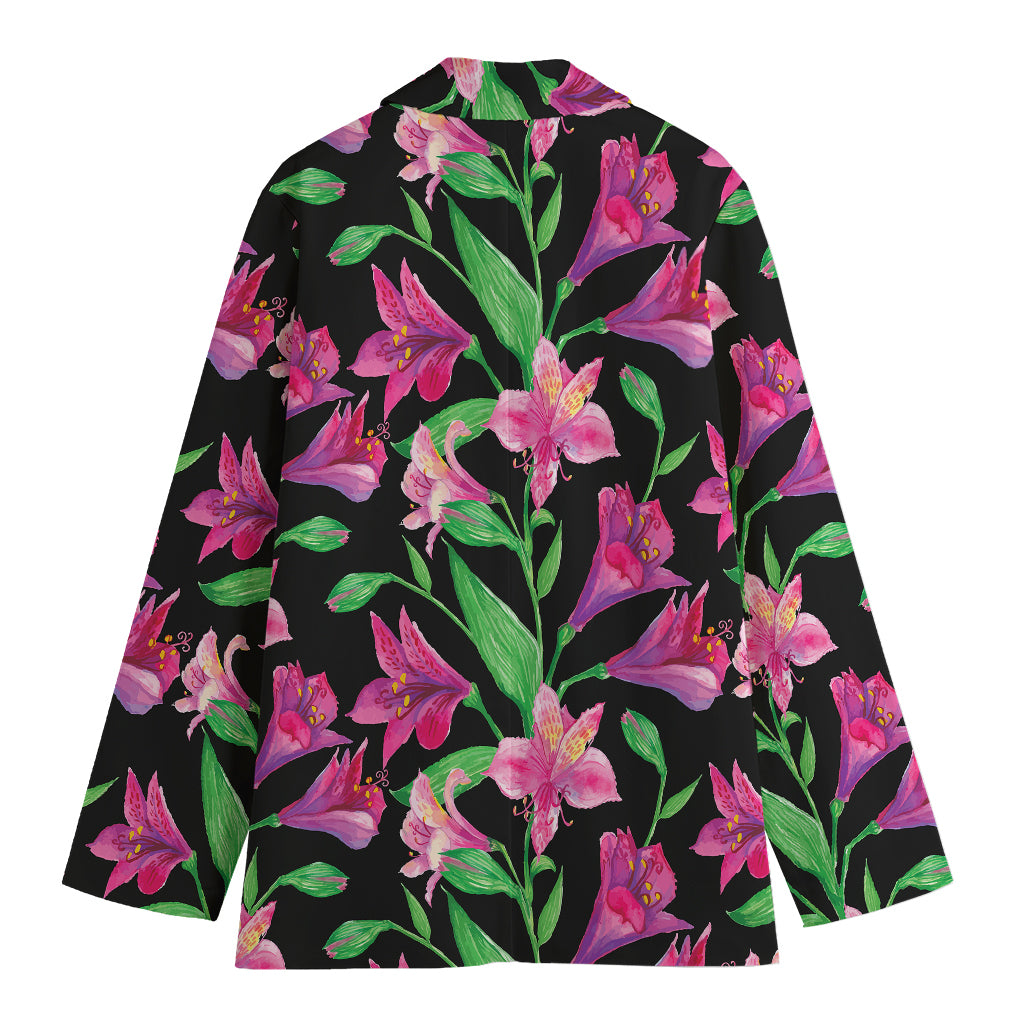 Purple Alstroemeria Pattern Print Women's Cotton Blazer