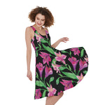 Purple Alstroemeria Pattern Print Women's Sleeveless Dress