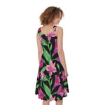 Purple Alstroemeria Pattern Print Women's Sleeveless Dress