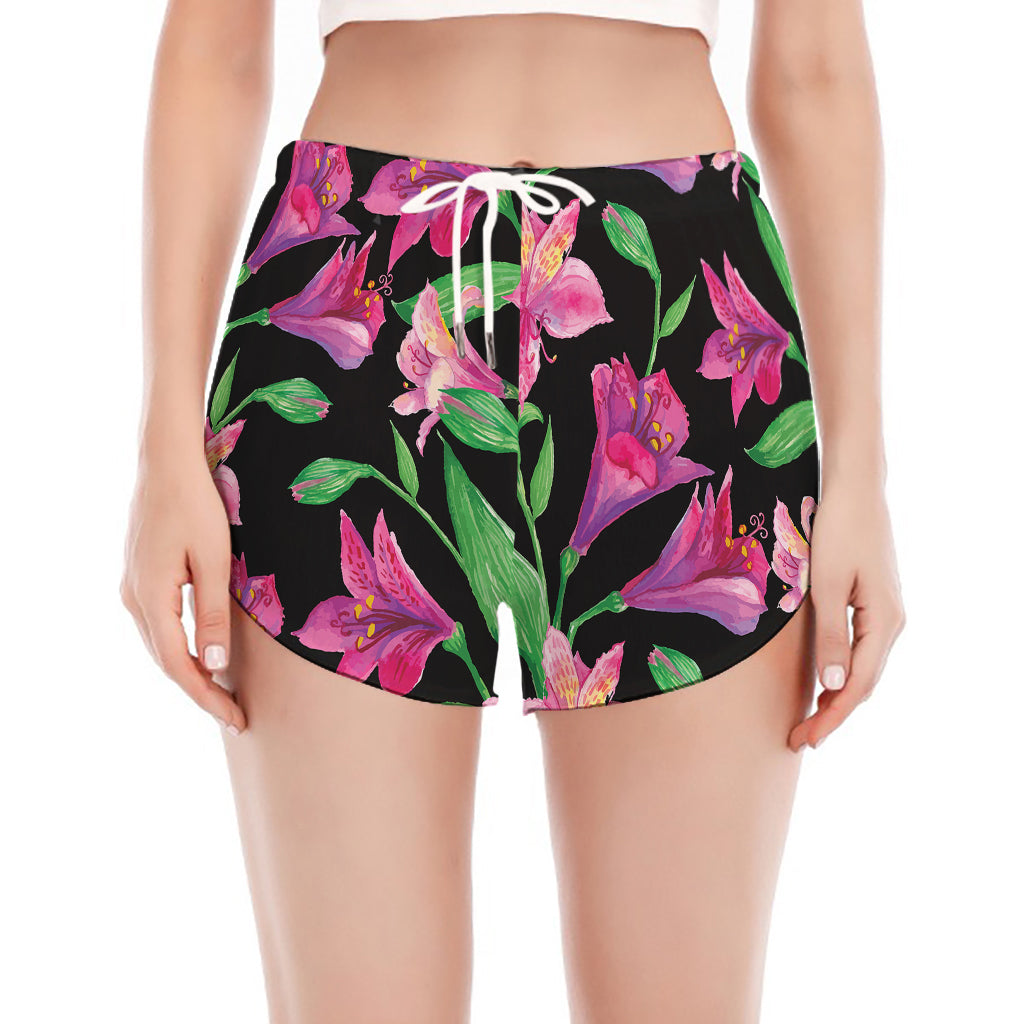 Purple Alstroemeria Pattern Print Women's Split Running Shorts