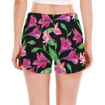 Purple Alstroemeria Pattern Print Women's Split Running Shorts