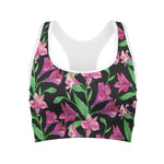 Purple Alstroemeria Pattern Print Women's Sports Bra