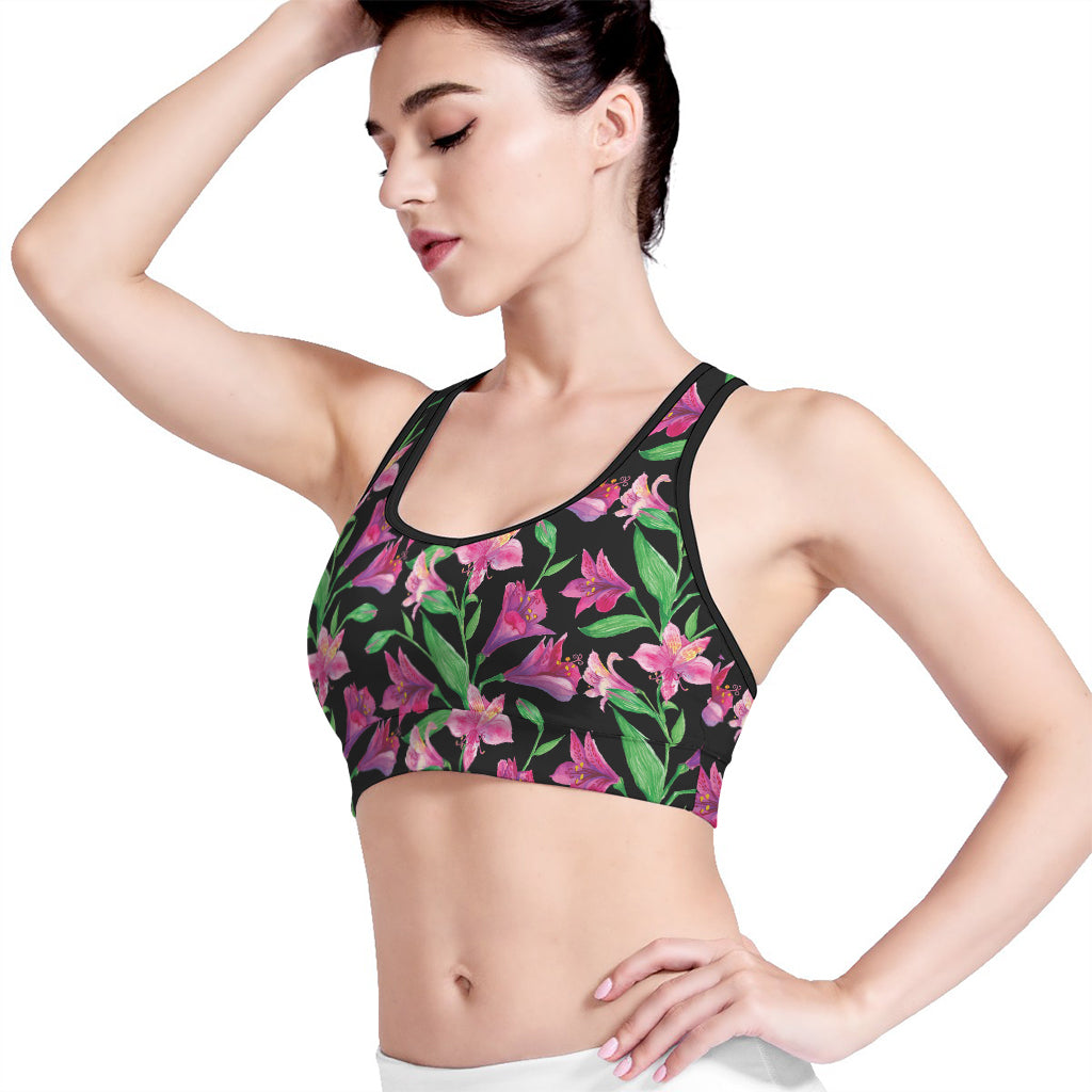 Purple Alstroemeria Pattern Print Women's Sports Bra