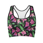 Purple Alstroemeria Pattern Print Women's Sports Bra
