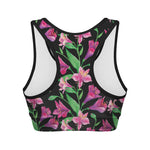 Purple Alstroemeria Pattern Print Women's Sports Bra