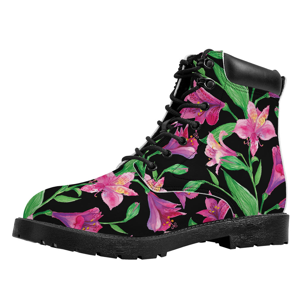Purple Alstroemeria Pattern Print Work Boots