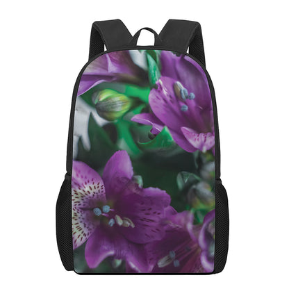 Purple Alstroemeria Print 17 Inch Backpack