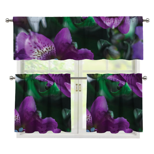 Purple Alstroemeria Print 3 Piece Kitchen Curtains