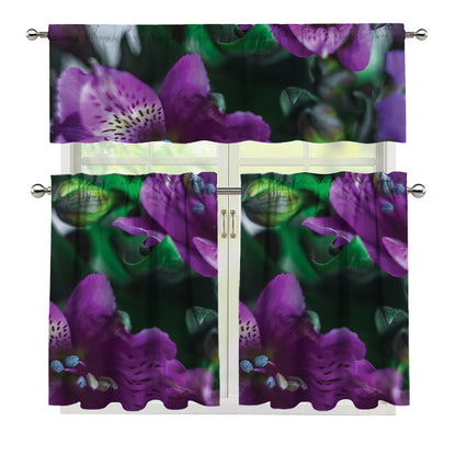 Purple Alstroemeria Print 3 Piece Kitchen Curtains