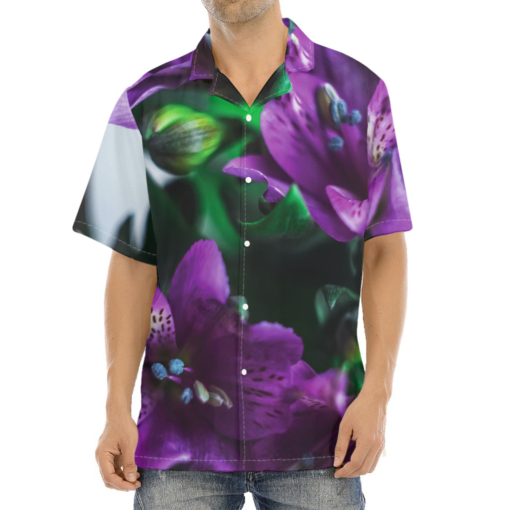 Purple Alstroemeria Print Aloha Shirt