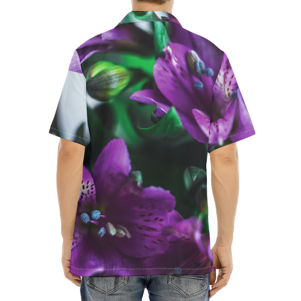 Purple Alstroemeria Print Aloha Shirt
