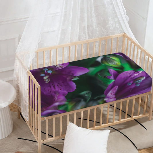 Purple Alstroemeria Print Baby Crib Sheet