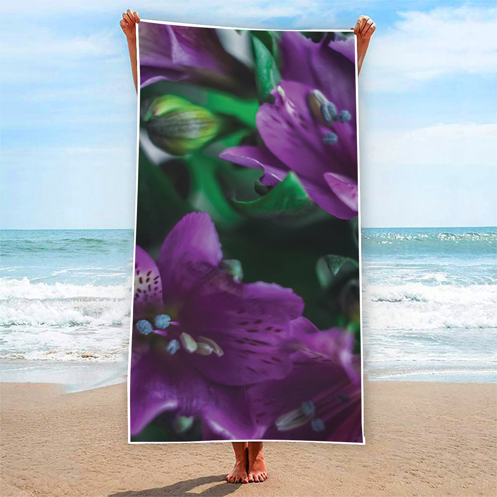 Purple Alstroemeria Print Beach Towel