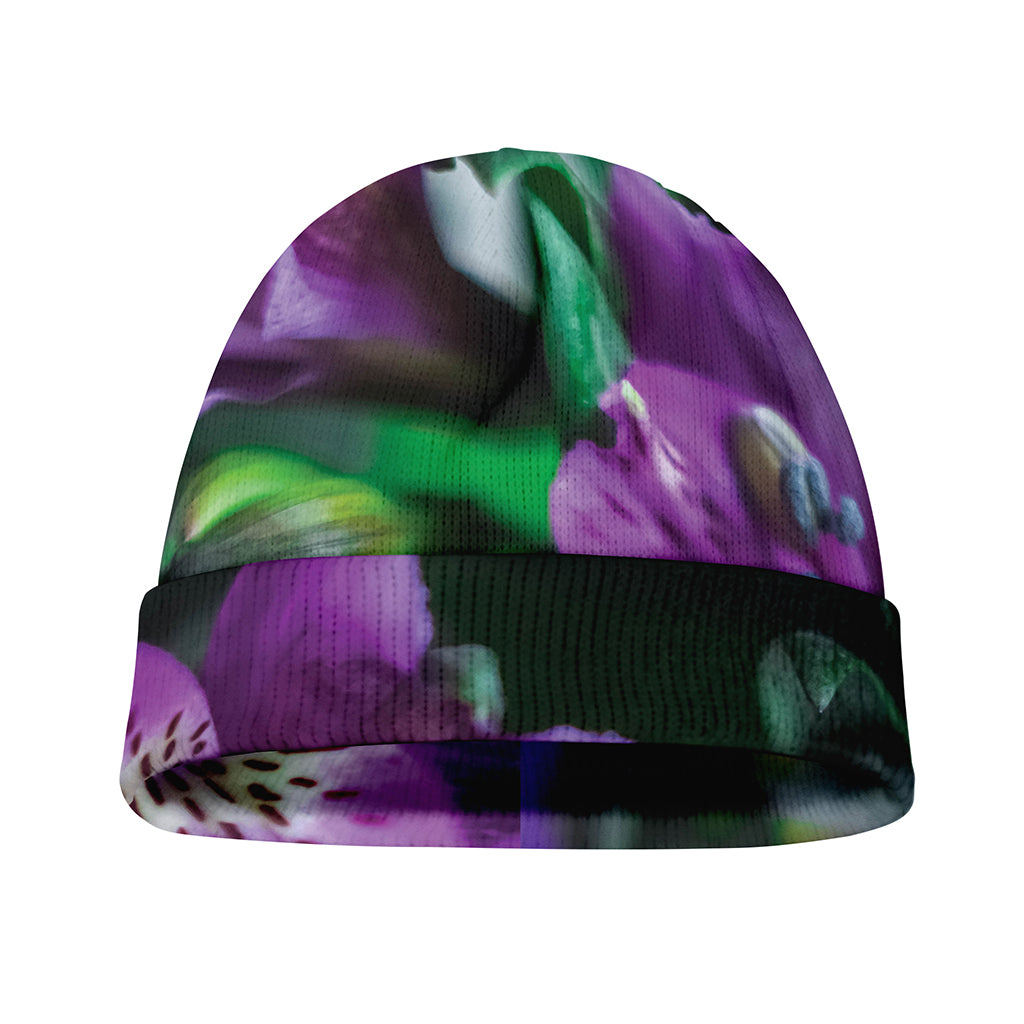 Purple Alstroemeria Print Beanie
