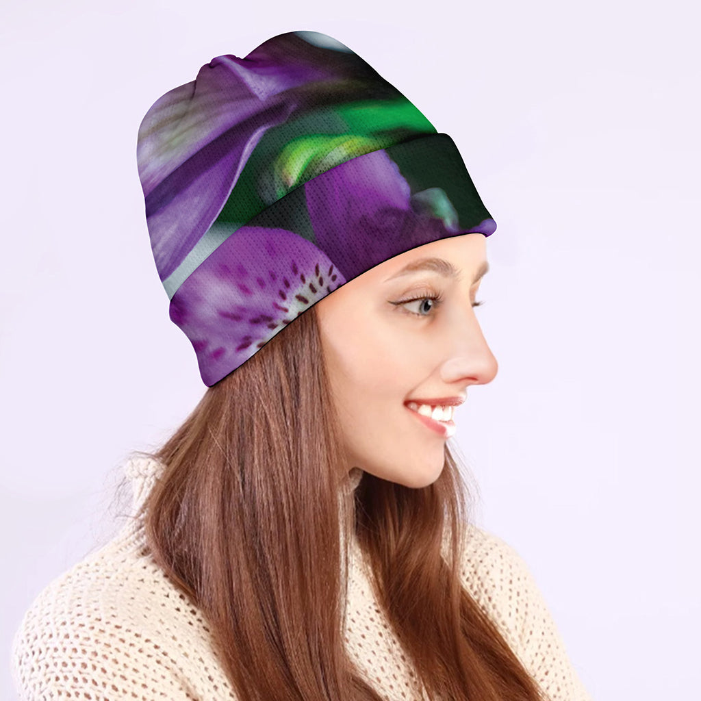 Purple Alstroemeria Print Beanie