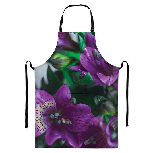 Purple Alstroemeria Print Bib Apron With Pocket