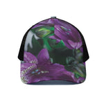 Purple Alstroemeria Print Black Mesh Trucker Cap