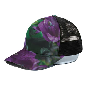 Purple Alstroemeria Print Black Mesh Trucker Cap