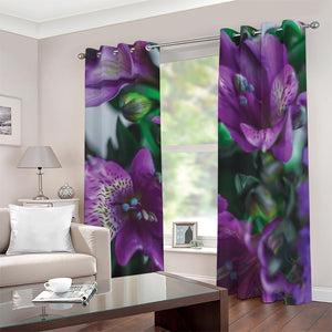 Purple Alstroemeria Print Blackout Grommet Curtains