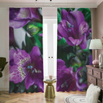 Purple Alstroemeria Print Blackout Pencil Pleat Curtains