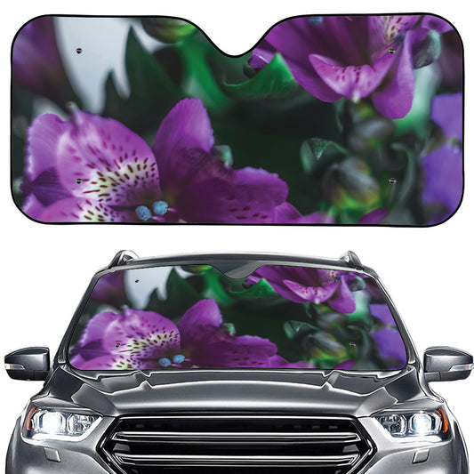 Purple Alstroemeria Print Car Windshield Sun Shade