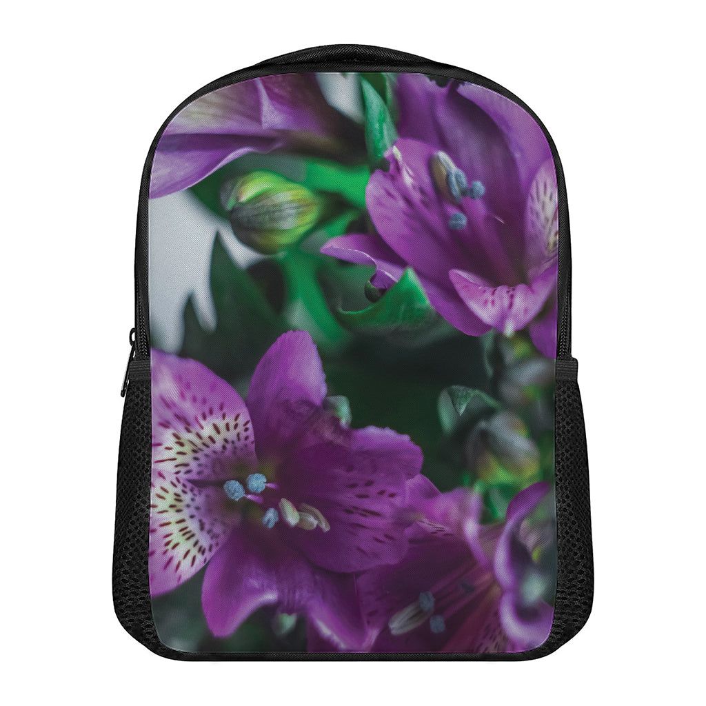 Purple Alstroemeria Print Casual Backpack