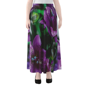 Purple Alstroemeria Print Chiffon Maxi Skirt