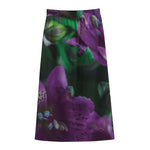 Purple Alstroemeria Print Cotton Front Slit Maxi Skirt