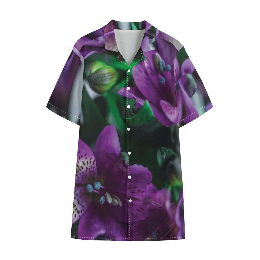 Purple Alstroemeria Print Cotton Hawaiian Shirt