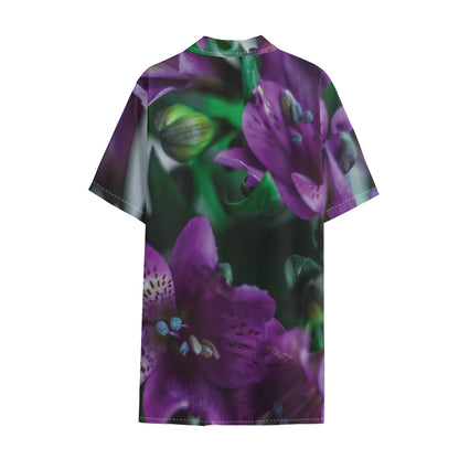 Purple Alstroemeria Print Cotton Hawaiian Shirt