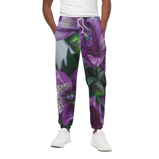 Purple Alstroemeria Print Cotton Pants