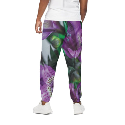 Purple Alstroemeria Print Cotton Pants