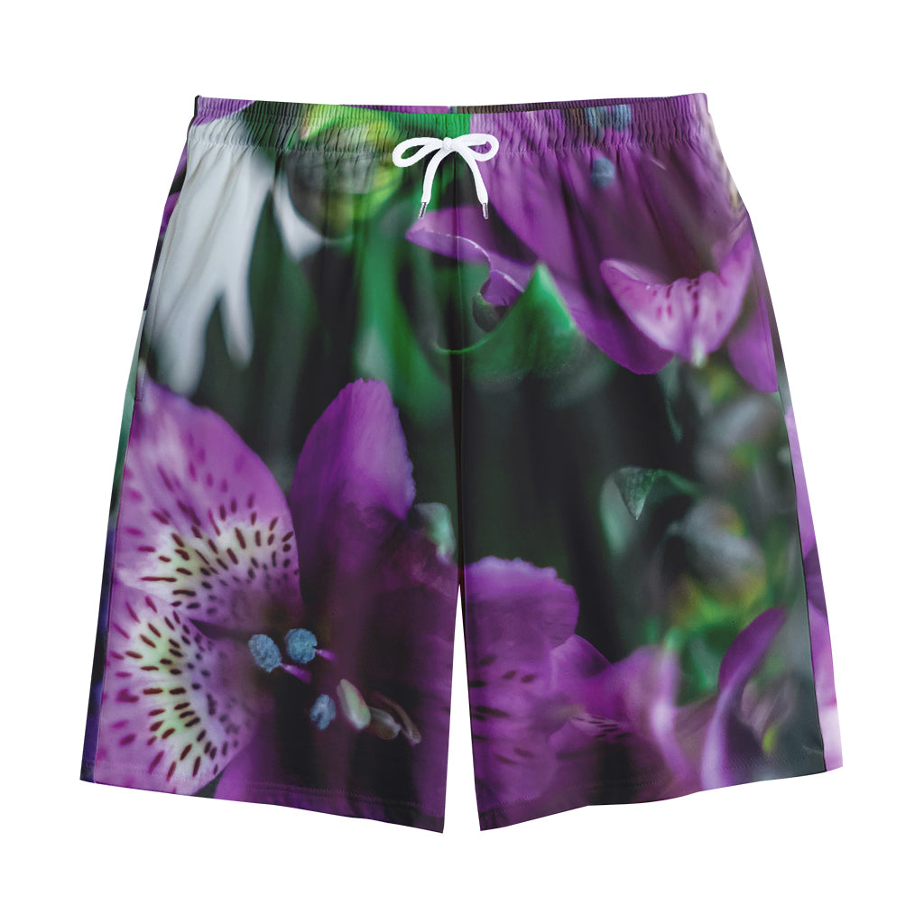 Purple Alstroemeria Print Cotton Shorts