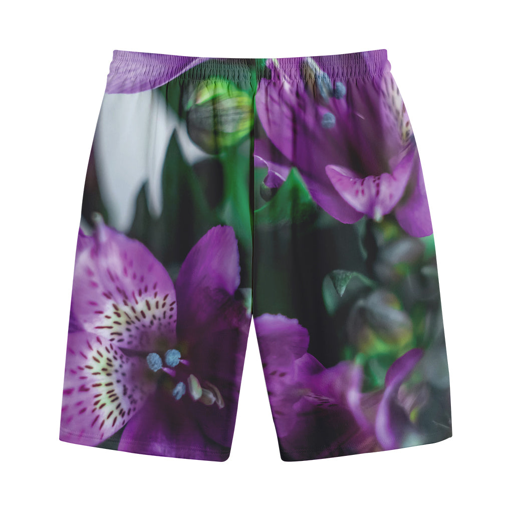 Purple Alstroemeria Print Cotton Shorts