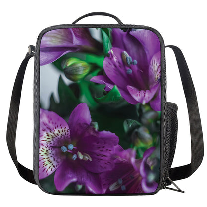 Purple Alstroemeria Print Crossbody Lunch Bag