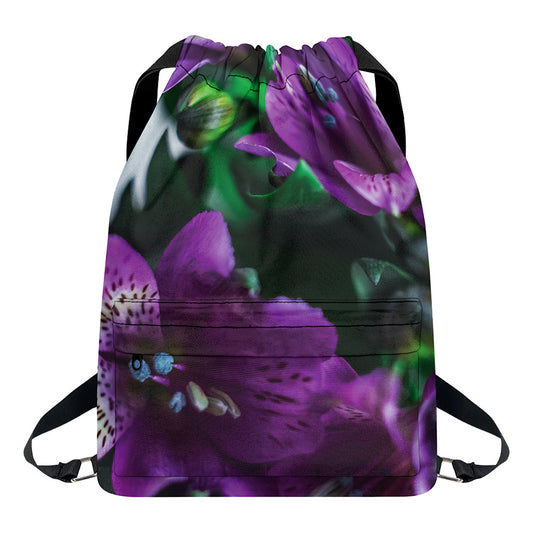 Purple Alstroemeria Print Drawstring Backpack