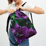 Purple Alstroemeria Print Drawstring Backpack