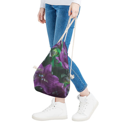 Purple Alstroemeria Print Drawstring Bag