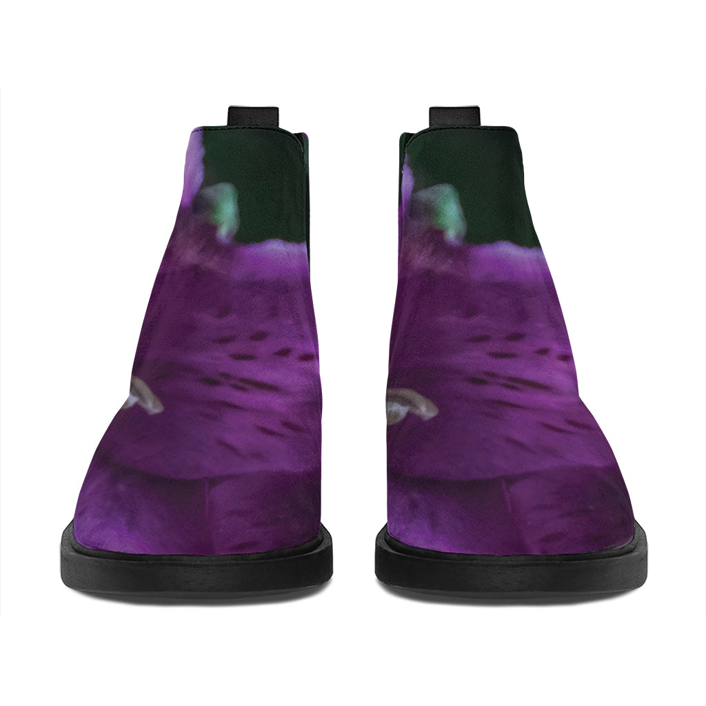 Purple Alstroemeria Print Flat Ankle Boots