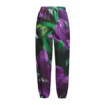 Purple Alstroemeria Print Fleece Lined Knit Pants