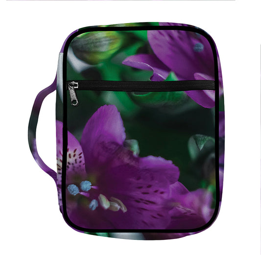 Purple Alstroemeria Print Front Pocket Bible Bag