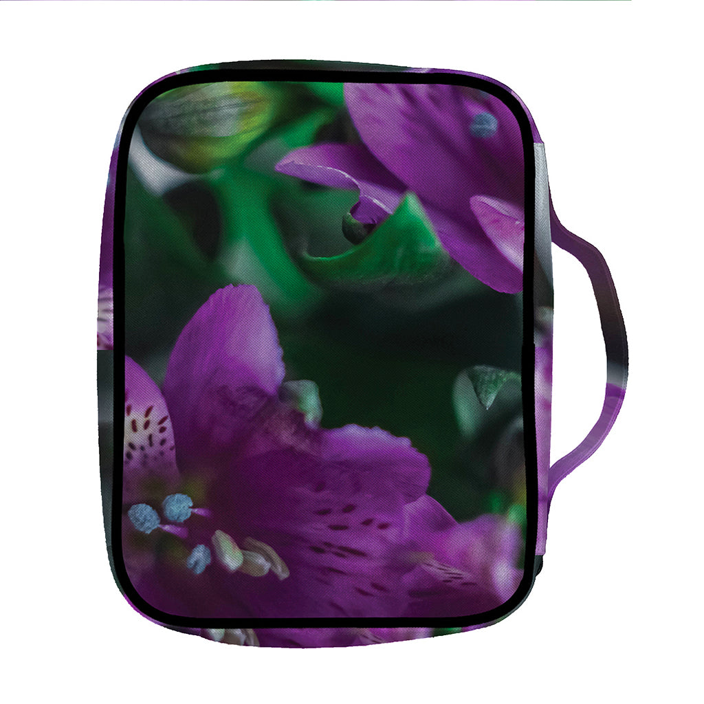 Purple Alstroemeria Print Front Pocket Bible Bag