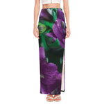 Purple Alstroemeria Print High Slit Maxi Skirt