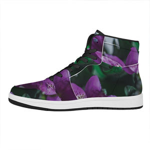 Purple Alstroemeria Print High Top Leather Sneakers